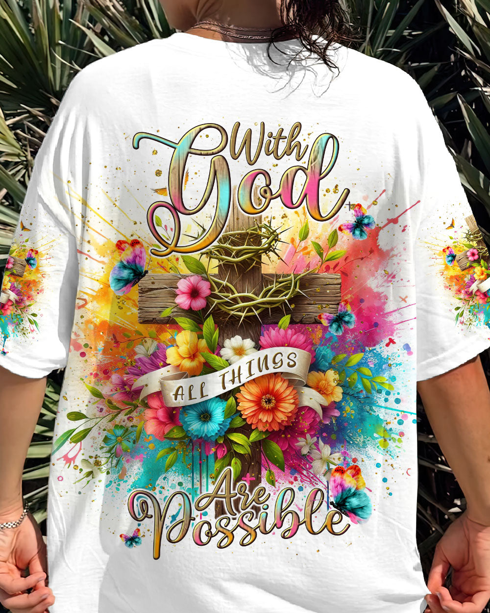 With God All Things Are Possible Flower Cross Women's All Over Print Shirt - Tlnt3105242