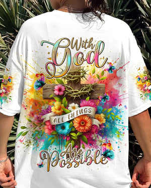 With God All Things Are Possible Flower Cross Women's All Over Print Shirt - Tlnt3105242