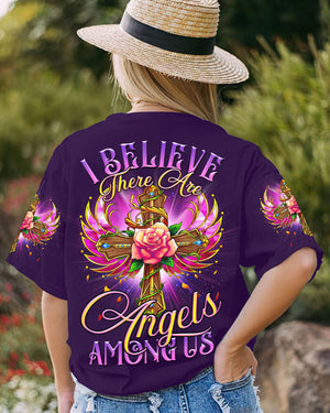 I Believe There Are Angels Among Us Cross Rose Wings Women's All Over Print Shirt - Tltr0307234