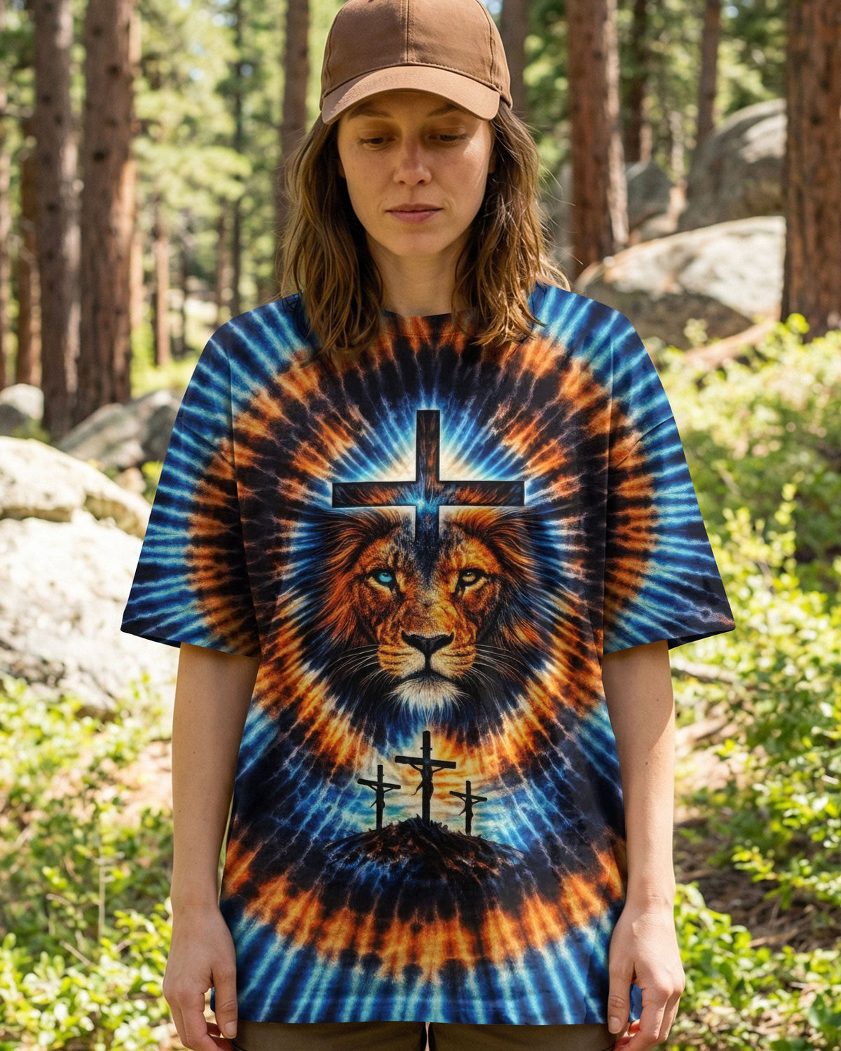 Lion Jesus Cross  Swirl  Women's All Over Print Shirt  - Tltw1202261