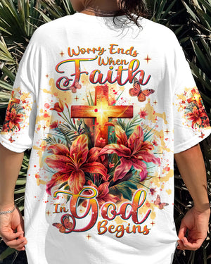 Worry Ends When Faith In God Begins Lilies Women's All Over Print Shirt - Tlnt2204244