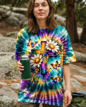 Faith Cross Daisies Swirl Women's All Over Print Shirt - Tltw1302261