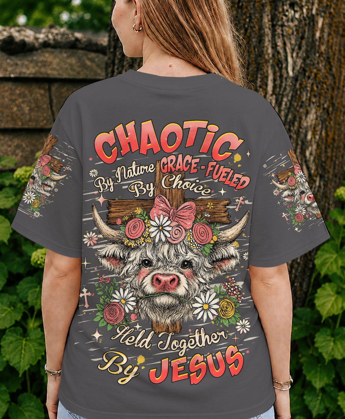 Held Together By Jesus   Highland Cow Lilies Women's All Over Print Shirt - Tlhn0807261
