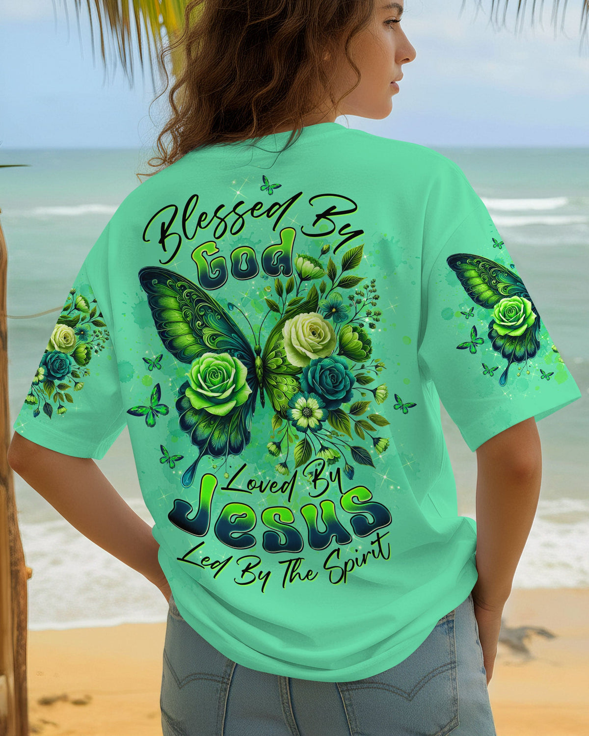 Blessed By God Loved By Jesus Butterfly Women's All Over Print Shirt - Tltw2210252