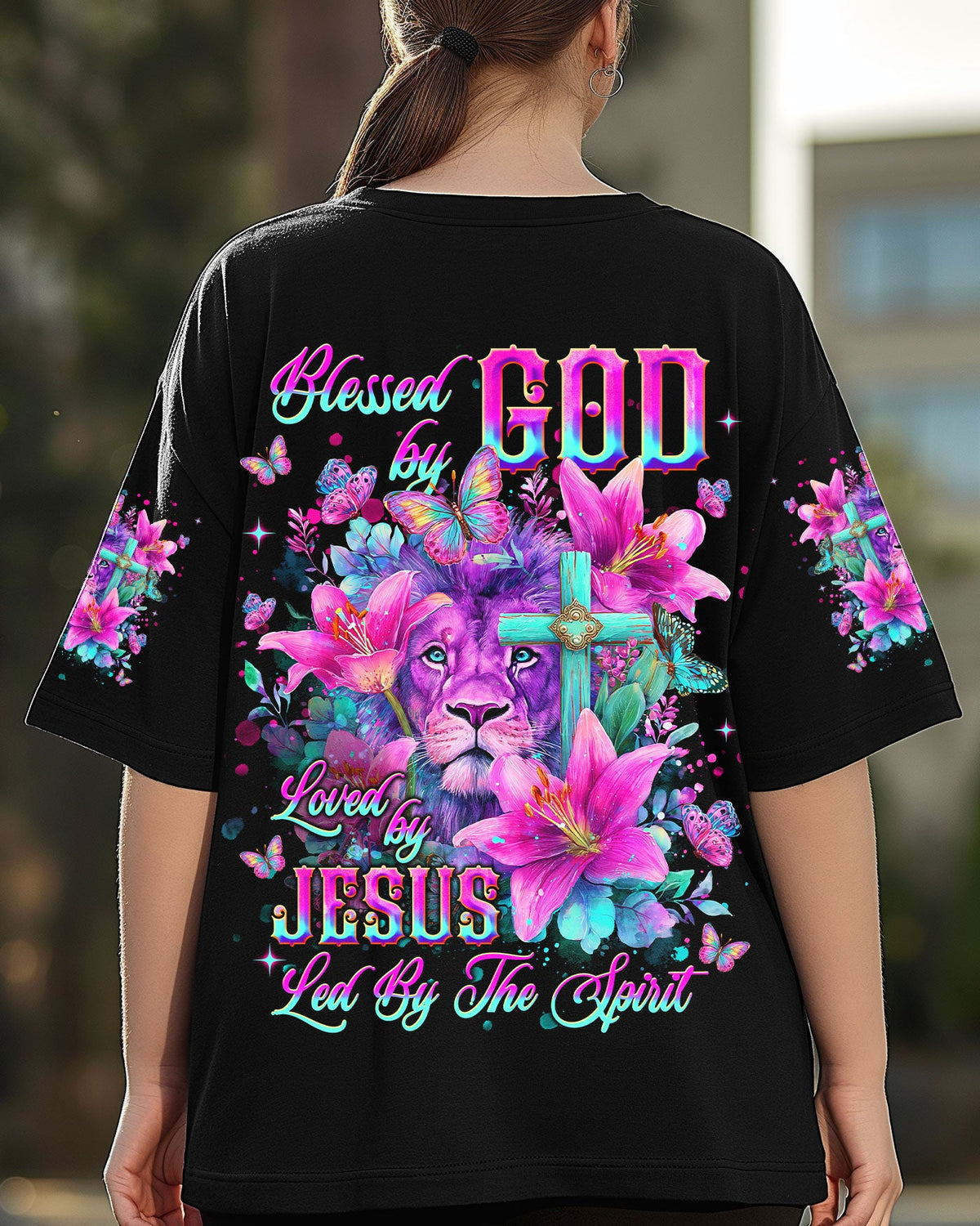 Blessed By God Loved By Jesus Lion Lilies Women's All Over Print Shirt - Tlnt2209251