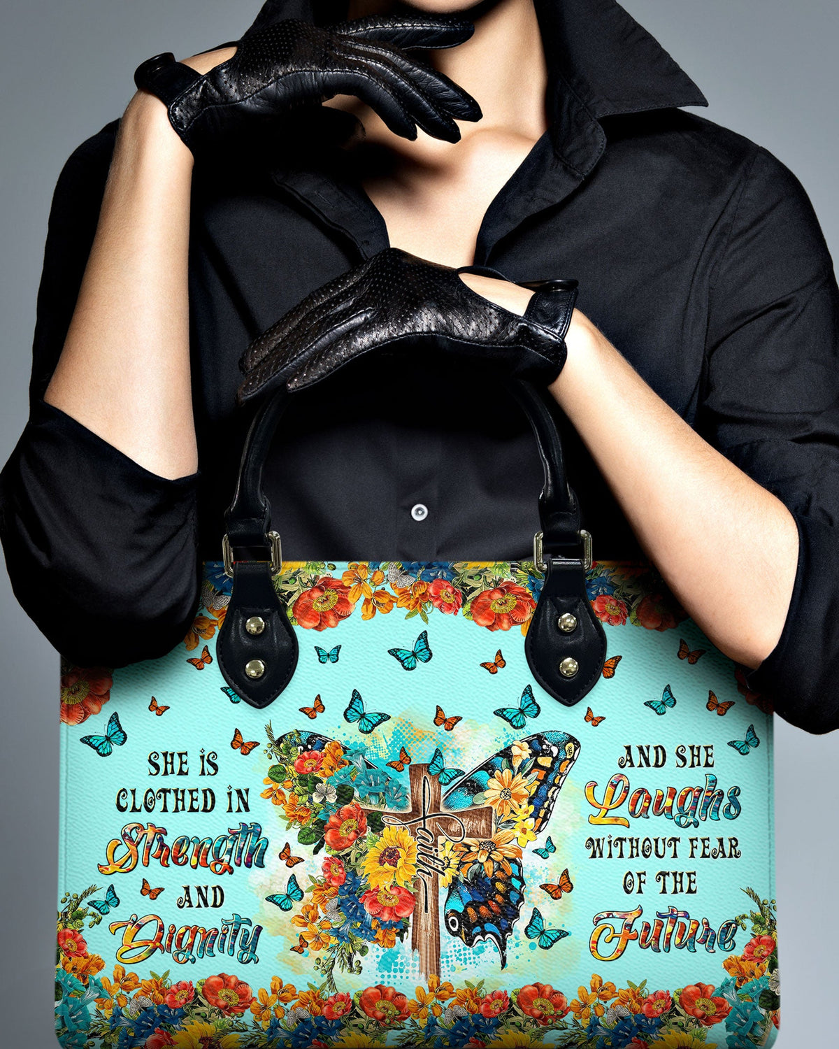 She Is Clothed In Strength And Dignity Butterfly Leather Handbag - Tltr2211244