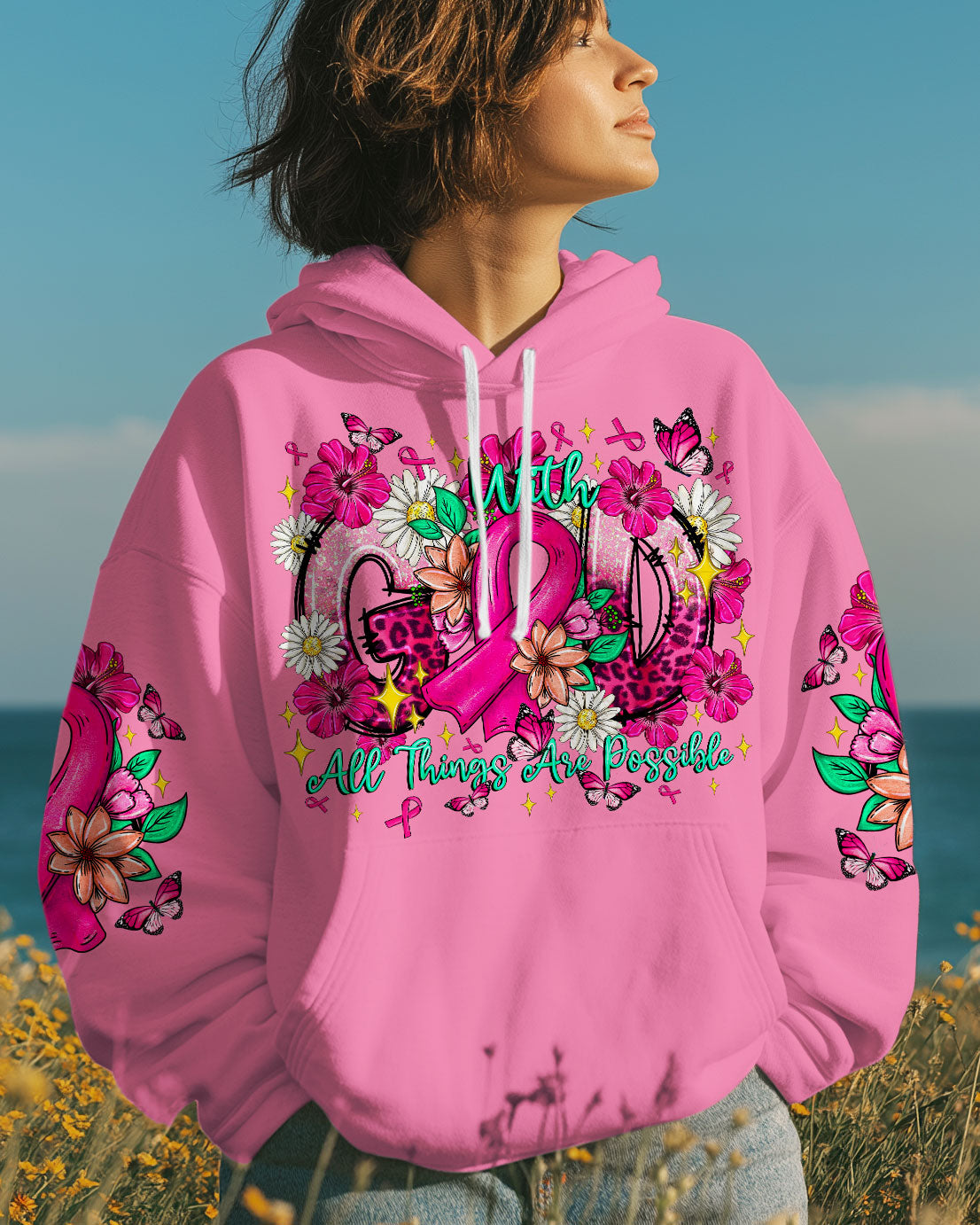With God All Things Are Possible  Breast Cancer  Women's All Over Print Shirt - Tltr0608251