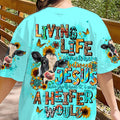 Living Life Somewhere Between Jesus Cow Women's All Over Print Shirt - Tltw0203245
