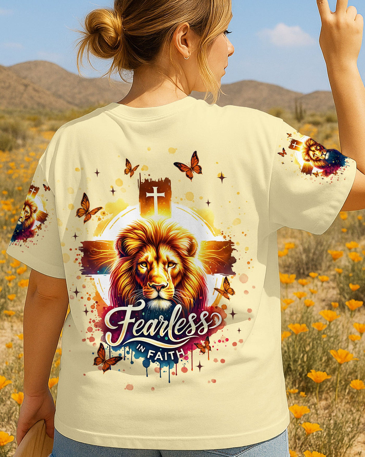 Fearless In Faith Lion Women's All Over Print Shirt   - Tlnt3107254