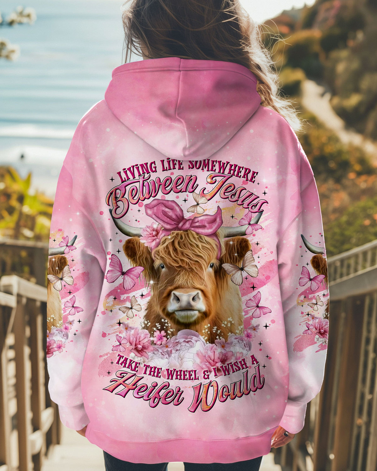Living Life Somewhere Between Jesus Pink Cow Women's All Over Print Shirt - Tltr1202254