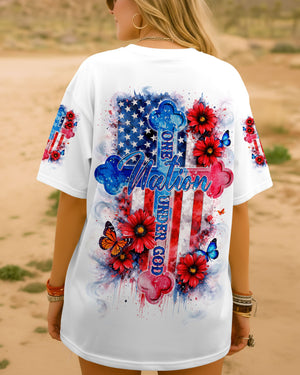 One Nation Under God Floral Flag Women's All Over Print Shirt   - Tlnt1903261