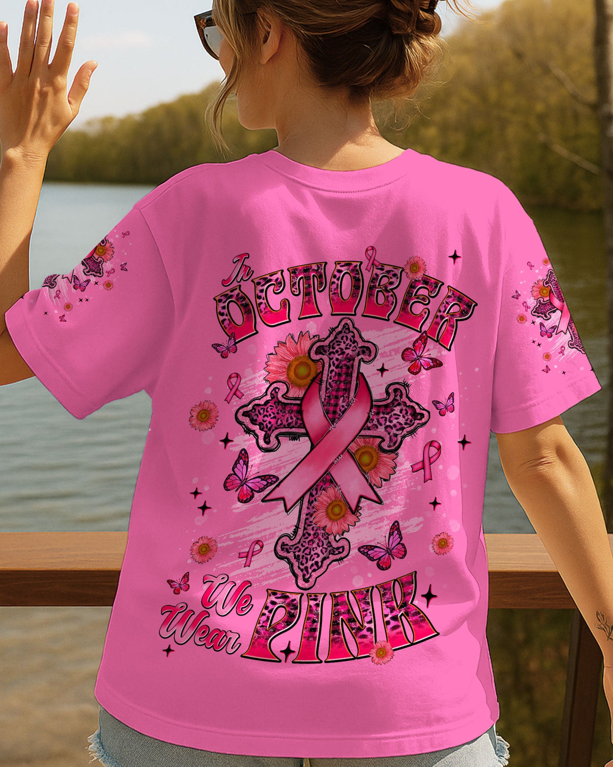 In October We Wear Pink Cross Women's All Over Print Shirt   - Tlnt0708251
