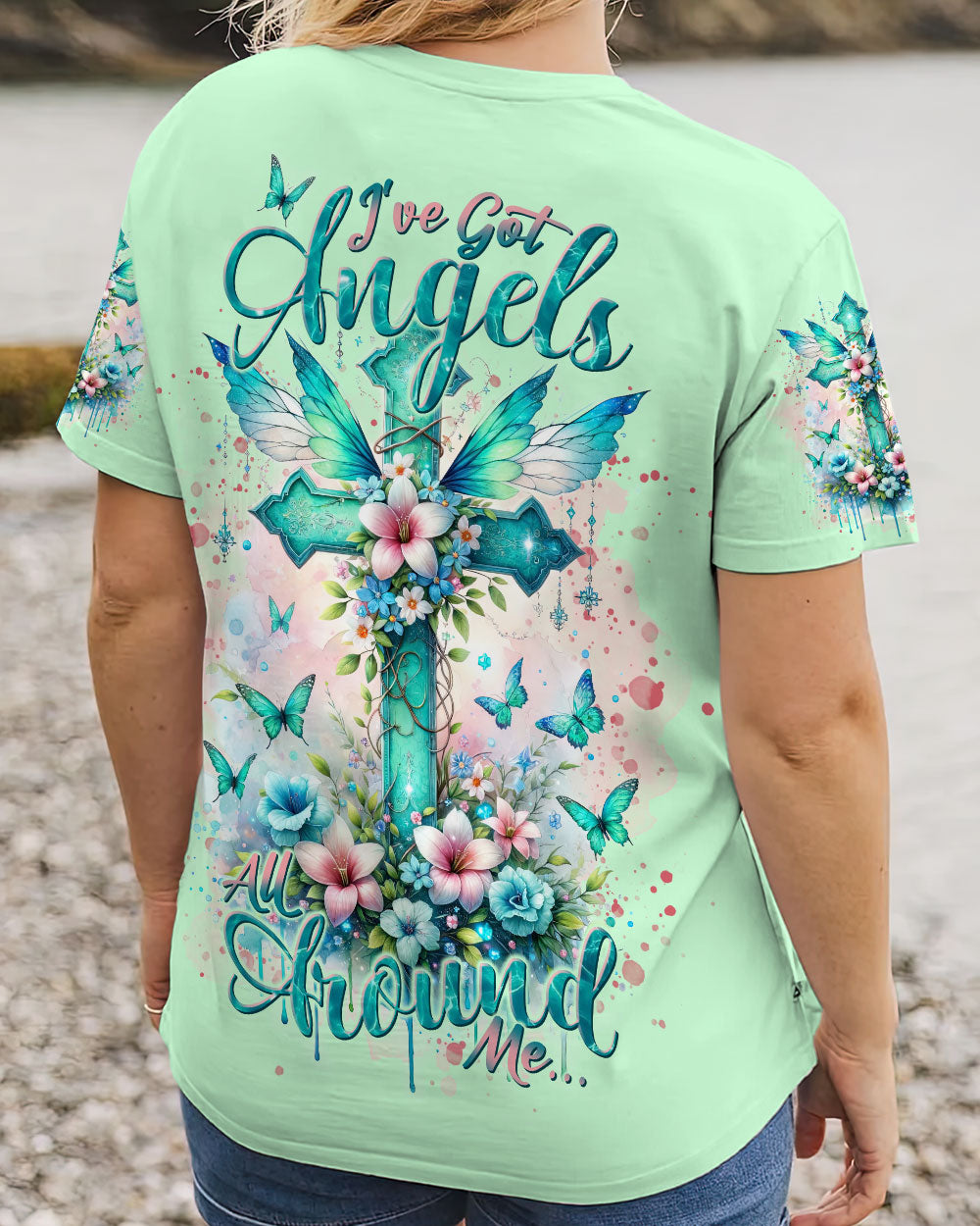 I've Got Angels Cross Flower Women's All Over Print Shirt - Tlnt1212234