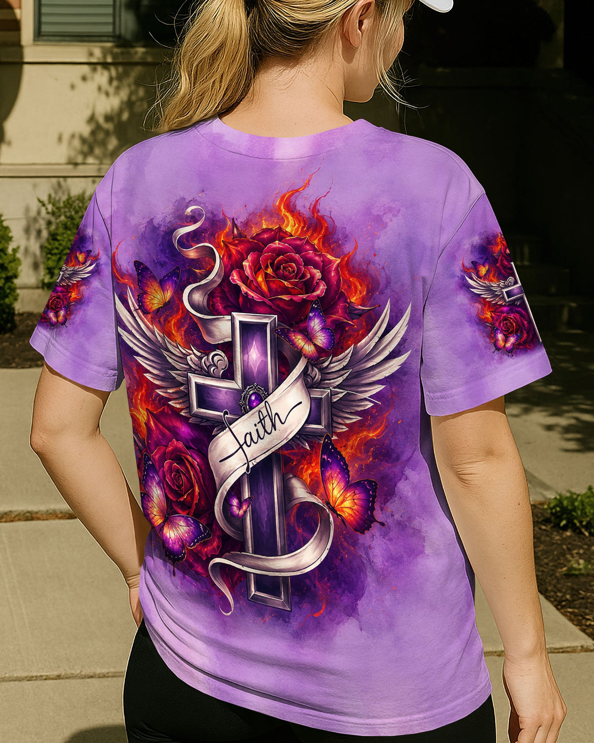 Faith Fire Rose Cross Women's All Over Print Shirt - Tlnt1105264