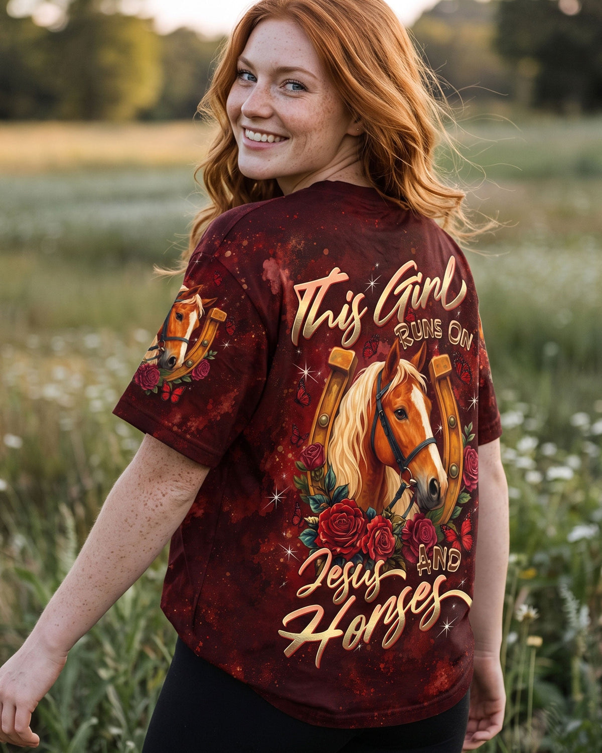 This Girl Runs On Jesus And Horses Women's All Over Print Shirt - Tltw2807261