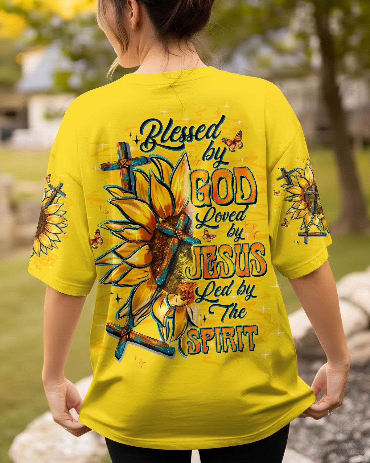 Blessed By God Loved By Jesus Sunflower Women's All Over Print Shirt   - Tltw2211252