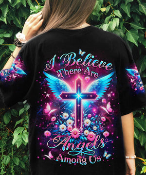 I Believe There Are Angels Among Us Cross Wings Women's All Over Print Shirt - Yhlt0204242