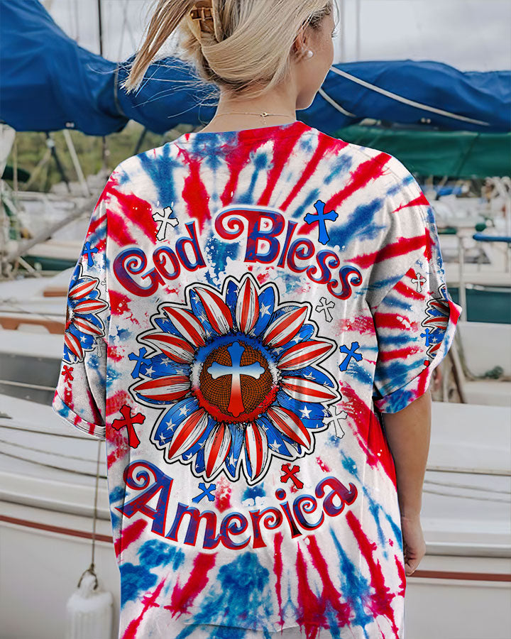 God Bless America Sunflower Tie Dye Women's All Over Print Shirt - Tltw0307234