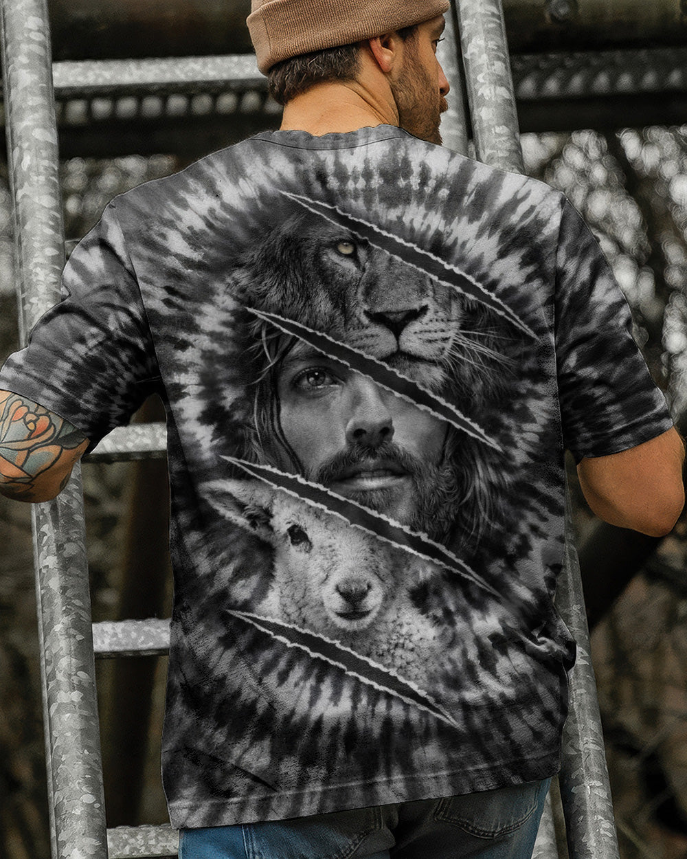 Strength And Sacrifice Lion Lamb Jesus Black & White Swirl  Men's All Over Print Shirt  - Tltw0502263