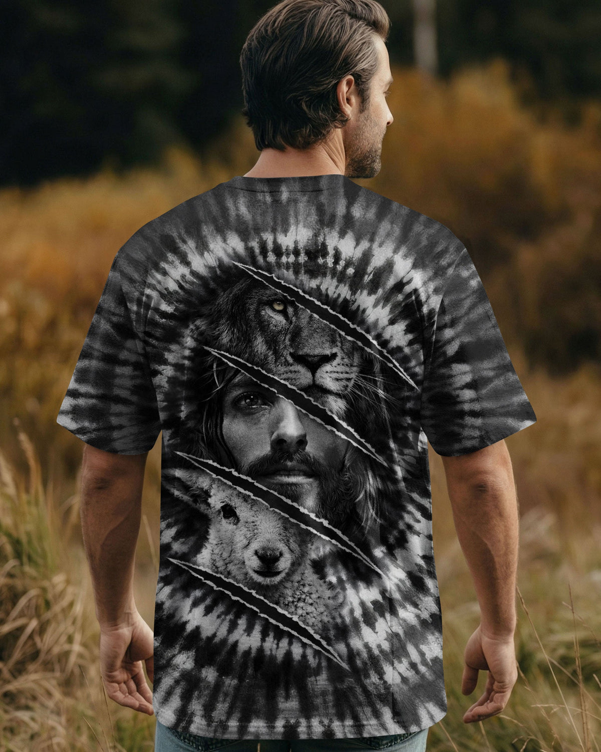 Strength And Sacrifice Lion Lamb Jesus Black & White Swirl  Men's All Over Print Shirt  - Tltw0502263