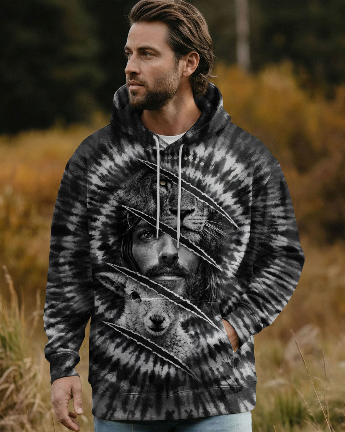 Strength And Sacrifice Lion Lamb Jesus Black & White Swirl  Men's All Over Print Shirt  - Tltw0502263