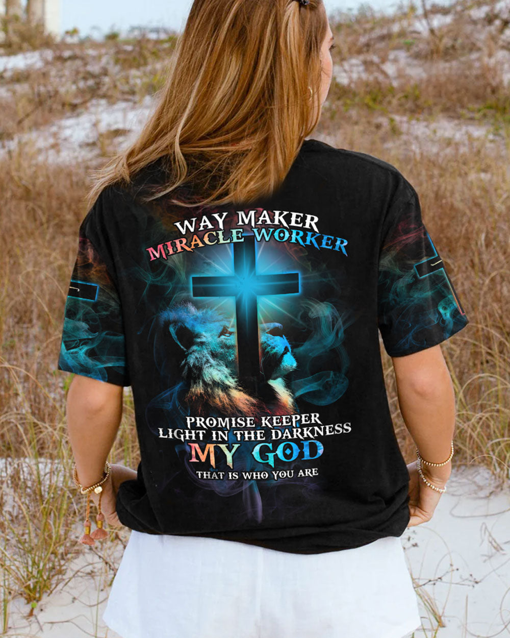 Way Maker Miracle Worker Lion Cross Light Colorful Women's All Over Print Shirt - Tltm2406235