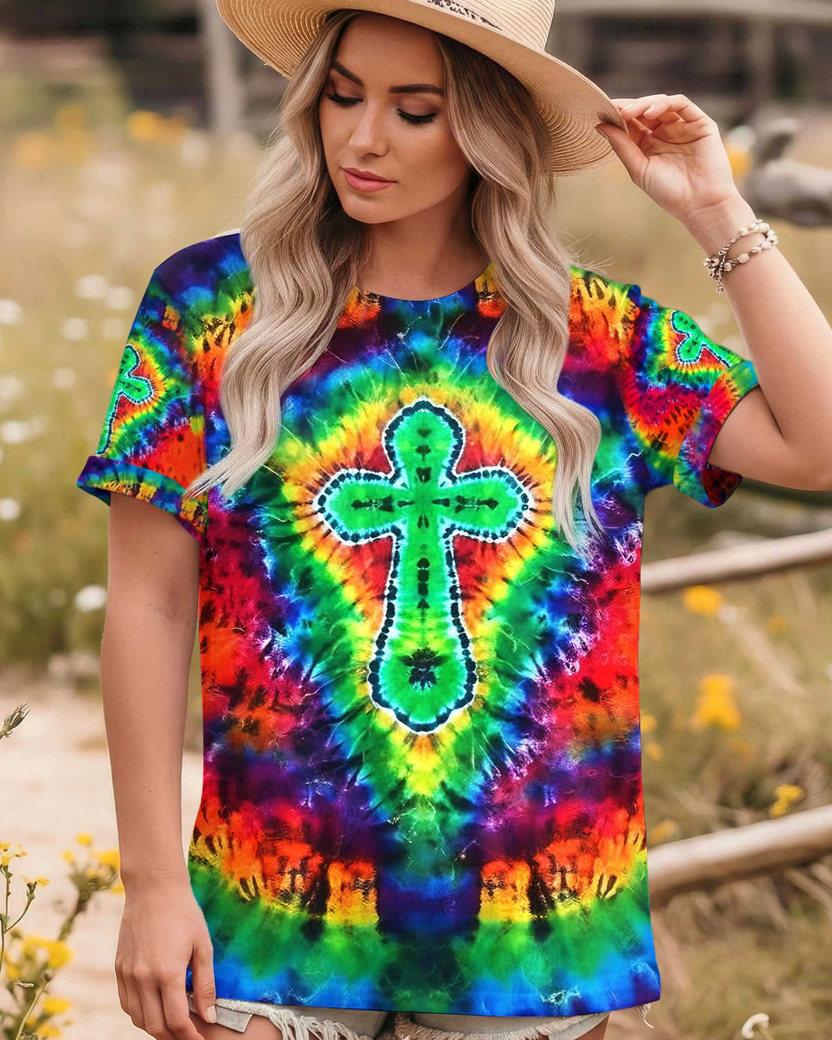 Radiant Psychedelic Cross Women's All Over Print Shirt - Yhlt1201262