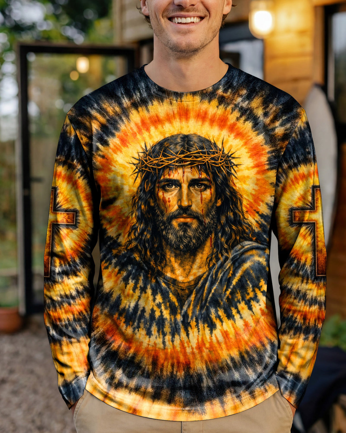 Jesus Halo Of Faith Black & Yellow Swirl  Men's All Over Print Shirt  - Tltw0602263