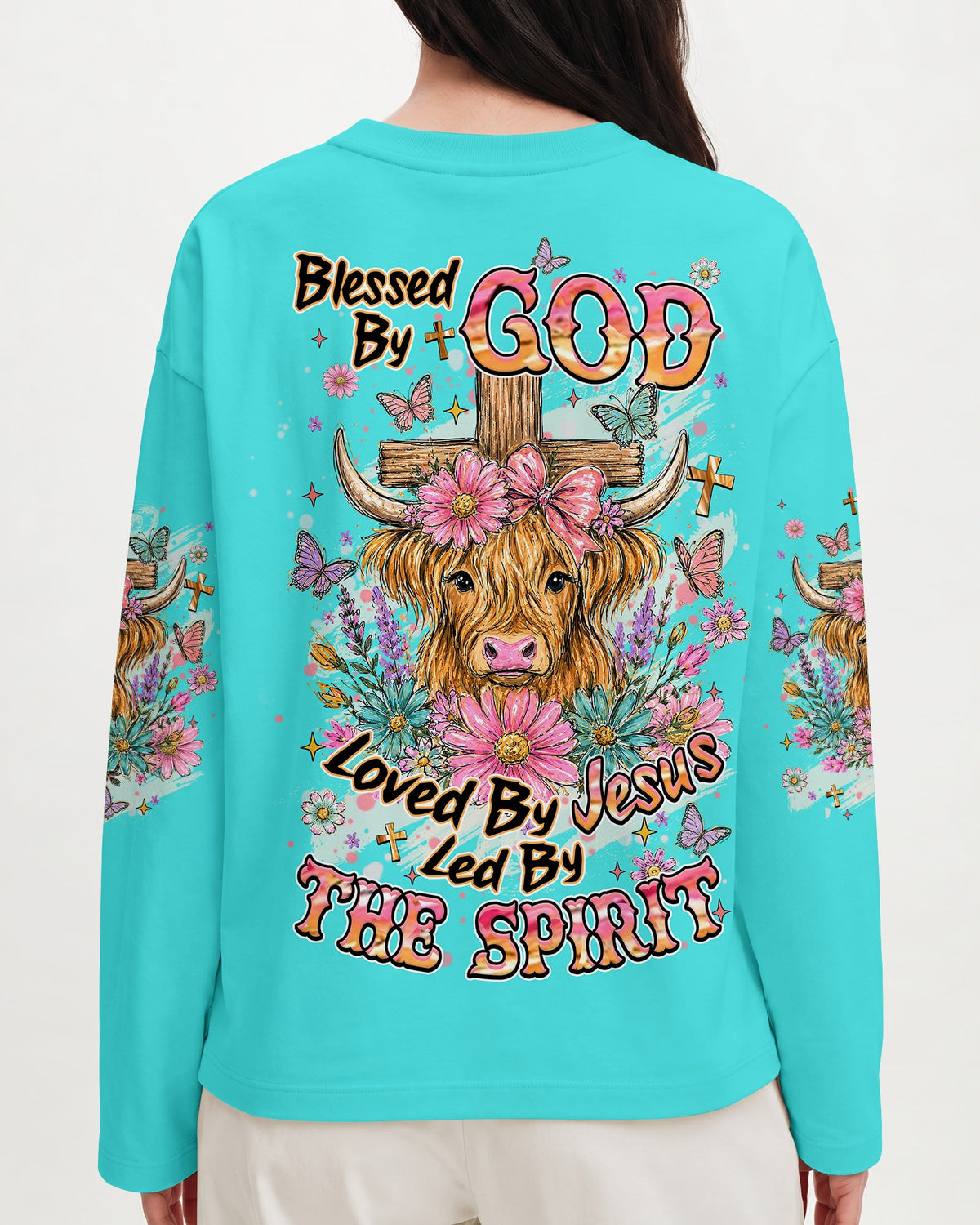 Blessed By God Highland Cow Women's All Over Print Shirt - Tlhn2807263