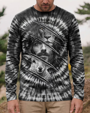 Strength And Sacrifice Lion Lamb Jesus Black & White Swirl  Men's All Over Print Shirt  - Tltw0502263