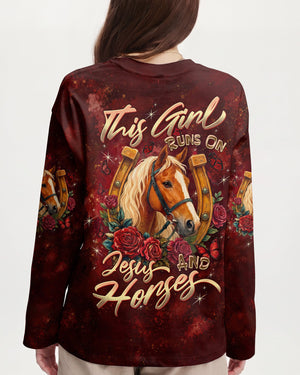 This Girl Runs On Jesus And Horses Women's All Over Print Shirt - Tltw2807261