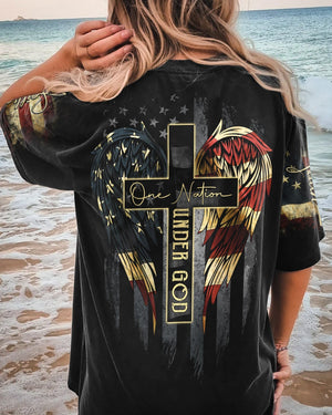 One Nation Under God Vintage Flag Women's All Over Print Shirt - Ri2406233