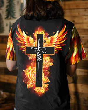 Faith Cross Rose Wings Arm Women's All Over Print Shirt - Tlty2506238