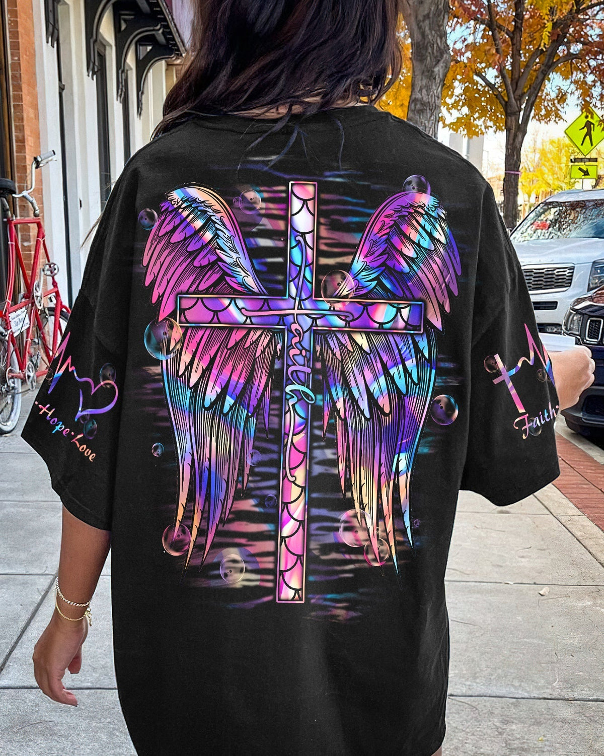 Faith Cross Wings Mermaid Hologram Women's All Over Print Shirt - Ri2406231
