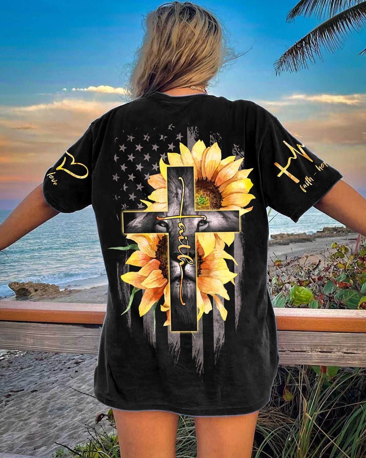 Faith Lion Cross Flag Women's All Over Print Shirt - Ri2406232
