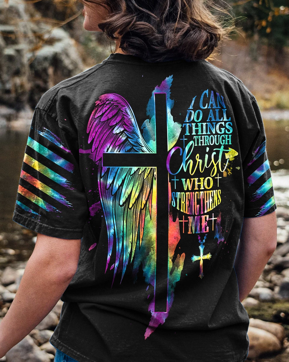 I Can Do All Things Through Christ Half Wings Colorful Women's All Over Print Shirt - Tlty2506234