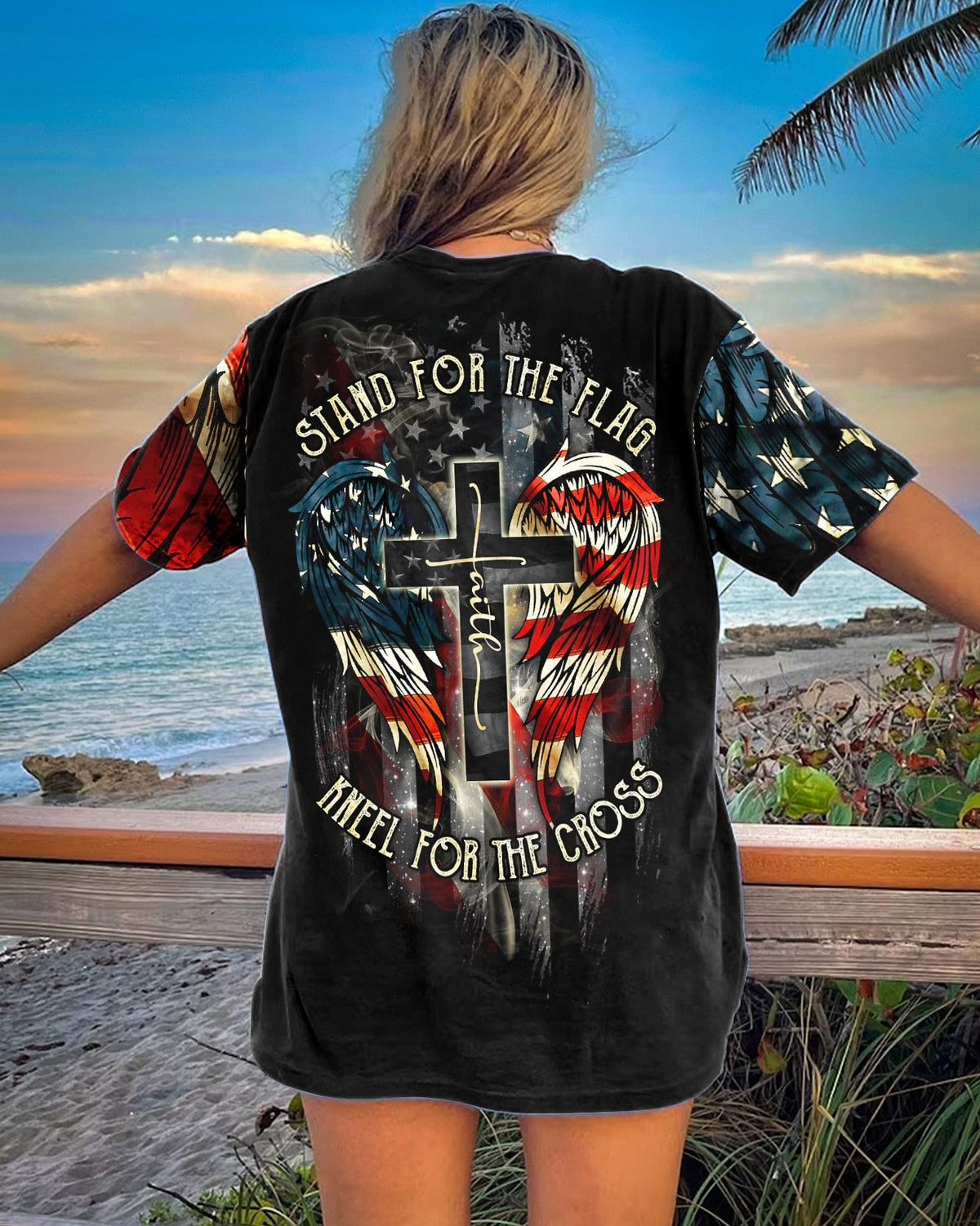 Stand For The Flag Kneel For The Cross Wings Women's All Over Print Shirt - Ri2506235