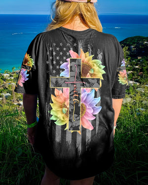 Faith Rainbow Sunflower Cross Flag Women's All Over Print Shirt - Ri2406234
