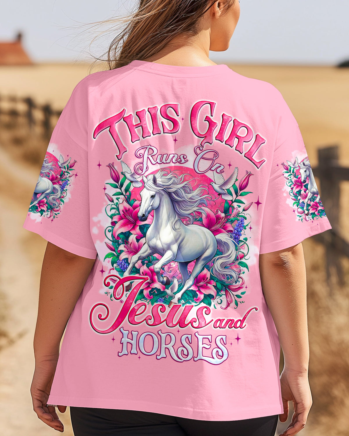 This Girl Runs On Jesus And Horses Women's All Over Print Shirt - Tyqy2203251
