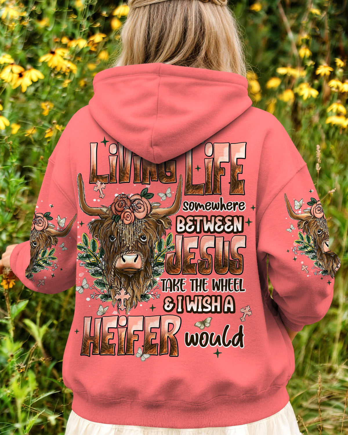 Living Life Somewhere Between Jesus Cow Women's All Over Print Shirt - Tlnt0607261