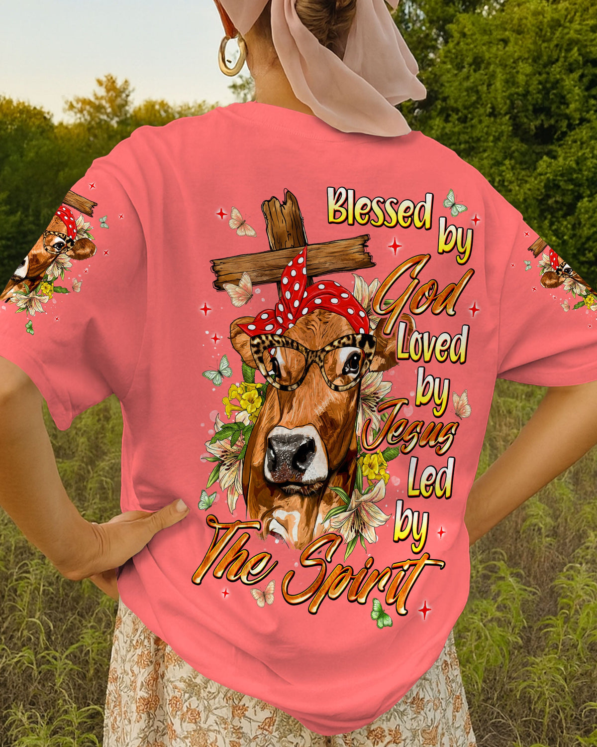 Blessed By God Highland  Cow Women's All Over Print Shirt - Tlnt0607264