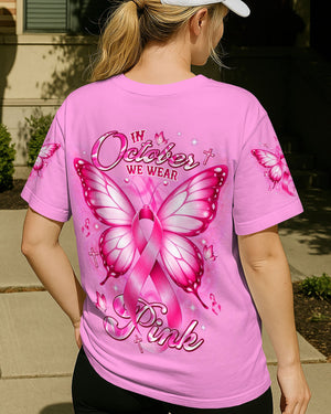 In October We Wear Pink Butterfly Breast Cancer Awareness Women's All Over Print Shirt - Tlnt2107264