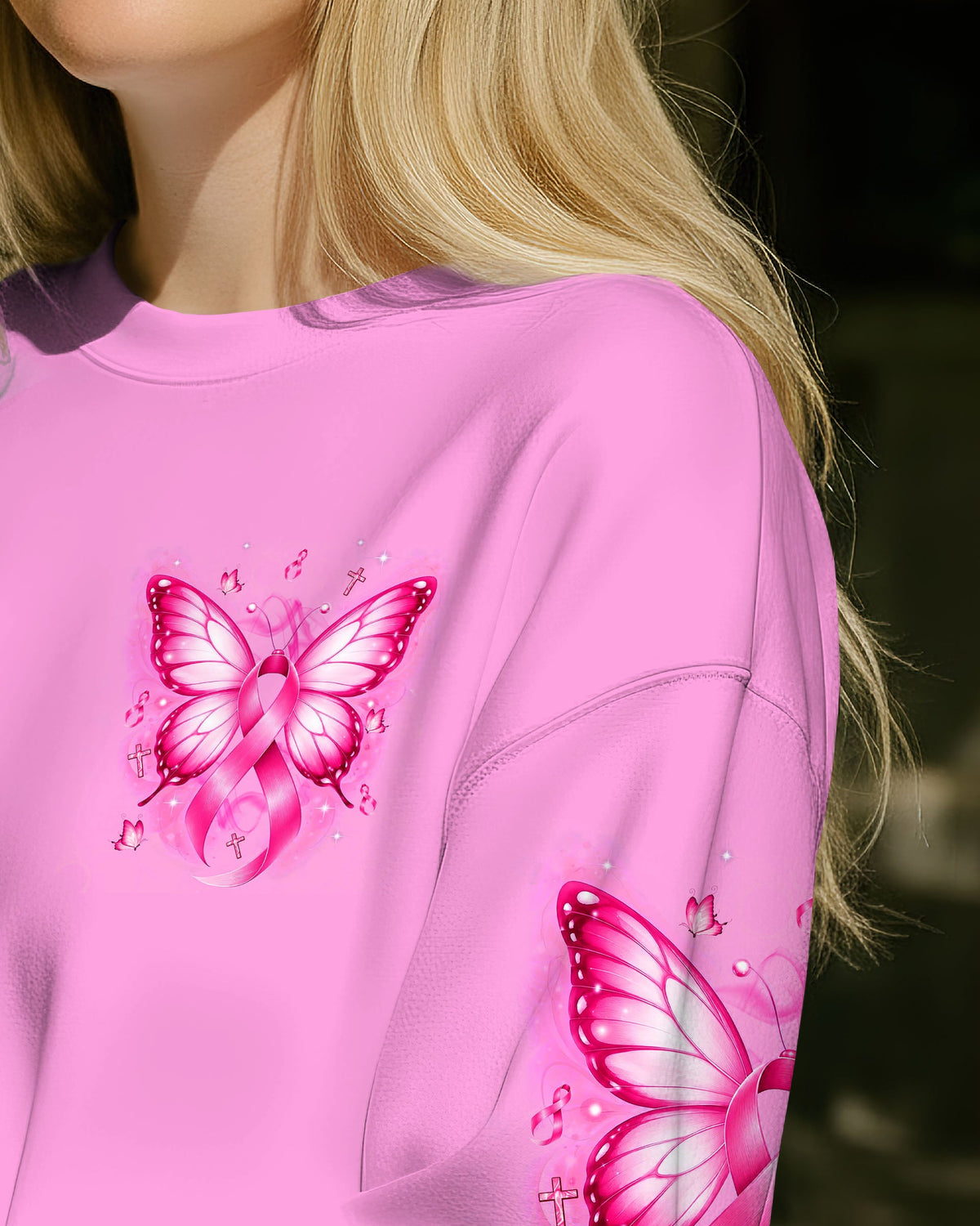 In October We Wear Pink Butterfly Breast Cancer Awareness Women's All Over Print Shirt - Tlnt2107264