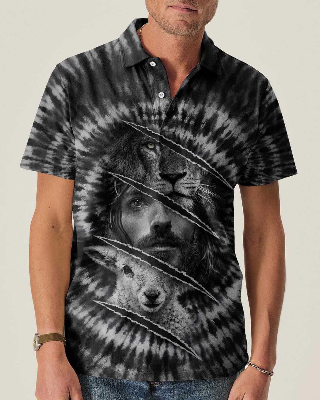 Strength And Sacrifice Lion Lamb Jesus Black & White Swirl  Men's All Over Print Shirt  - Tltw0502263