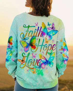 Faith Hope Love Butterfly Watercolor Women's All Over Print Shirt - Tlno0809234