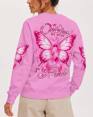 In October We Wear Pink Butterfly Breast Cancer Awareness Women's All Over Print Shirt - Tlnt2107264