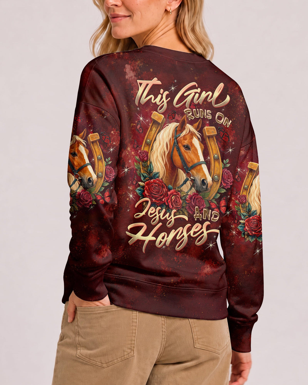 This Girl Runs On Jesus And Horses Women's All Over Print Shirt - Tltw2807261