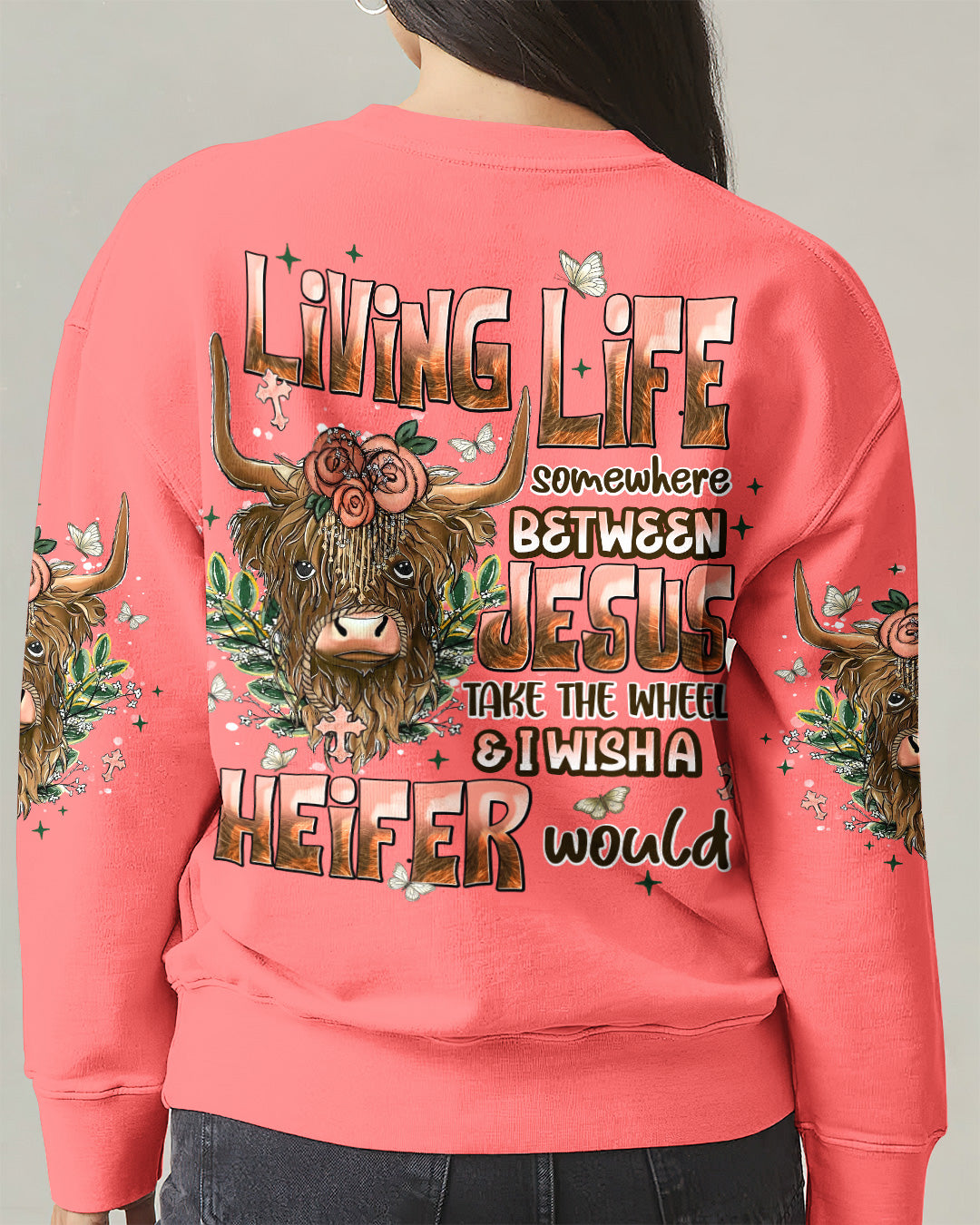 Living Life Somewhere Between Jesus Cow Women's All Over Print Shirt - Tlnt0607261