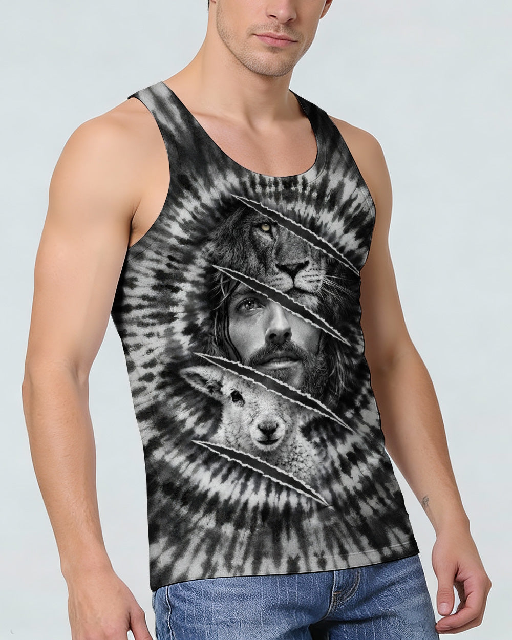 Strength And Sacrifice Lion Lamb Jesus Black & White Swirl  Men's All Over Print Shirt  - Tltw0502263