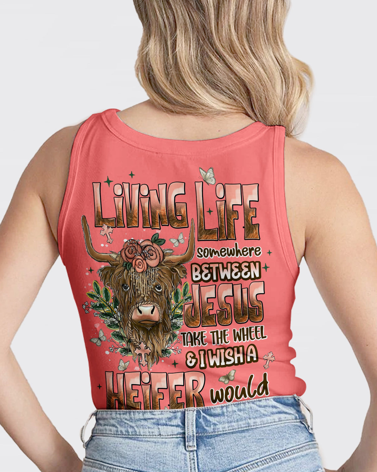 Living Life Somewhere Between Jesus Cow Women's All Over Print Shirt - Tlnt0607261